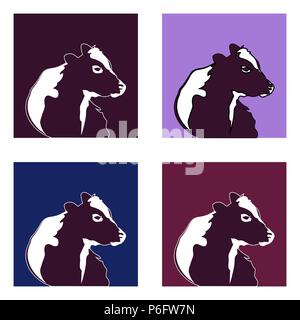Résumé de droit de la tête de vache noire. Logos style vintage pour toutes sortes de viandes grillées. Set. Illustration de Vecteur