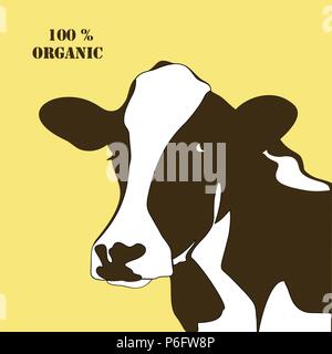 Résumé Portrait de grande vache. Le noir et blanc silhouette de vache sur fond noir. Illustration de Vecteur