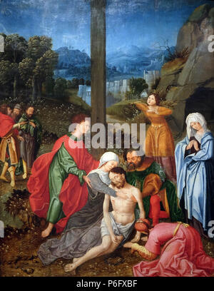 Descente de croix, studio de Joos van Cleve, huile sur bois, 16 siècle, la passion dans l'Art de Mimara Museum à Zagreb, Croatie Banque D'Images