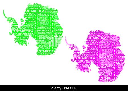 Croquis de l'Antarctique, l'Antarctique continent texte lettre word - dans la forme du continent, la carte de continent antarctique - vert et violet vector illustr Illustration de Vecteur