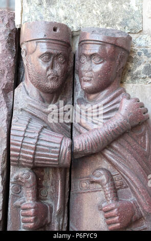 Portrait de l'Tetrarchs à l'entrée du palais des Doges. La sculpture remonte au 4ème siècle et a été réclamé au cours d'une croisade, Venise, Italie Banque D'Images