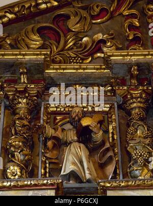 PEDRO, San (Betsaida, ? -Roma, 64 a 67). Apóstol principal de Jesucristo y primer papa de la Iglesia Católica. IMAGEN DE SAN PEDRO Situado en el retablo barroco del Santuario DE SAN ANDRÉS DE TEIXIDO. SAN ANDRÉS DE TEIXIDO. Provincia de La Corogne. La Galice. España. Banque D'Images