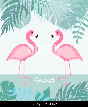 Résumé Contexte L'été avec des feuilles de palmier et Flamingo. Vector Illustration Illustration de Vecteur