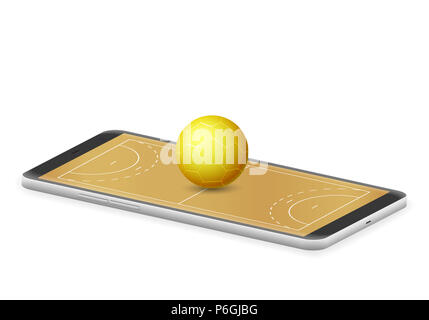 Smart phone handball sur un fond blanc. Banque D'Images