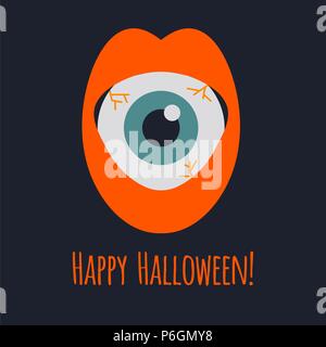 Globe oculaire en bouche, happy Halloween card vector illustration Illustration de Vecteur
