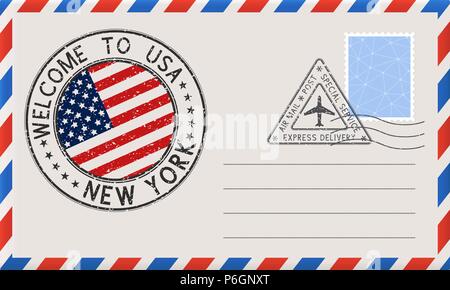 Enveloppe avec timbre Bienvenue à New York Illustration de Vecteur