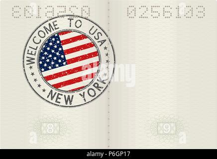 Pages de passeport avec bienvenue à New York, USA travel stamp Illustration de Vecteur