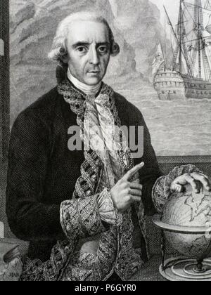 Antonio de Ulloa (1716-1795). L'Espagnol général, explorer, astronome et premier gouverneur espagnol de Louisiane. A découvert l'élément platine. Portrait. La gravure. Banque D'Images