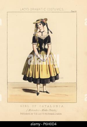 Costume de femme catalane fondée sur le caractère Mercedes à Alexandre Dumas' jouer "Le Comte de Monte Christo", 1848. Lithographie coloriée de Thomas Hailes Lacy's "Femelle Costumes historiques, nationaux et dramatique en plaques 200, Londres, 1865. Lacy (1809-1873) était un acteur britannique, dramaturge, directeur de théâtre et à l'éditeur. Banque D'Images