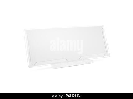 Support de papier plastique mock up stand sur 24 isolés. Bannière de verre plaque immersive. Acrylique Papier stand des maquettes. Banque D'Images