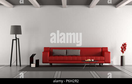 Minimalist salon avec canapé rouge contre le mur blanc - 3D Rendering Banque D'Images