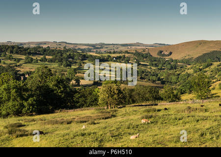Vue sur le matériel roulant du Peak District hills dans une vallée près de Butterton, Staffordshire, Angleterre, Royaume-Uni au premier parc national Banque D'Images