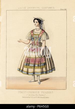 Fille de paysan italien, 19e siècle. Basé sur le costume de Zerline dans Daniel Auber, opéra 'Fra Diavolo lithographie coloriée.' de Thomas Hailes Lacy's "Femelle Costumes historiques, nationaux et dramatique en plaques 200, Londres, 1865. Lacy (1809-1873) était un acteur britannique, dramaturge, directeur de théâtre et à l'éditeur. Banque D'Images