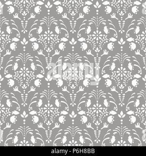 Floral damassé gris modèle vectoriel continu. Illustration de Vecteur