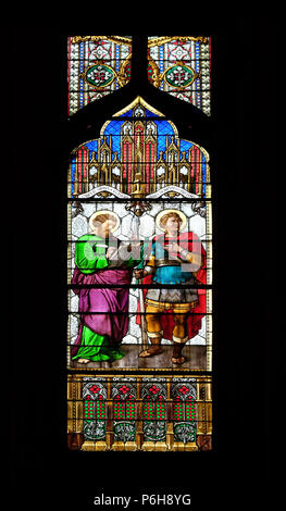 Saint Marc et Saint Demetrius, vitraux dans la cathédrale de Zagreb, dédiée à l'assomption de Marie Banque D'Images