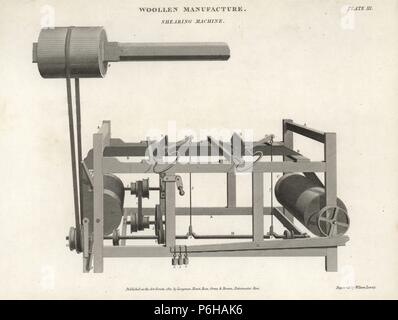 Cisaillement utilisés dans la fabrication de laine, 18e siècle. La gravure sur cuivre par Wilson Lowry après une illustration par J. Farey d'Abraham Rees' 'Cyclopedia ou Universal Dictionary, Londres, 1811. Banque D'Images