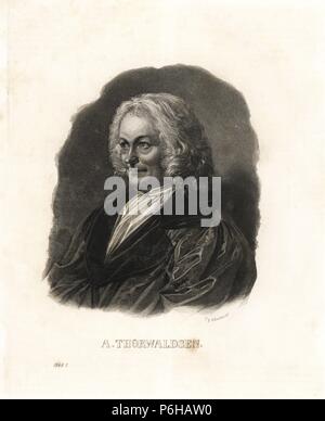 Albert Bertel Thorvaldsen, sculpteur danois, 1789-1838. Portrait lithographie de P. Wurster de Carl Hoffmann's Book of the World, Stuttgart, 1848. Banque D'Images