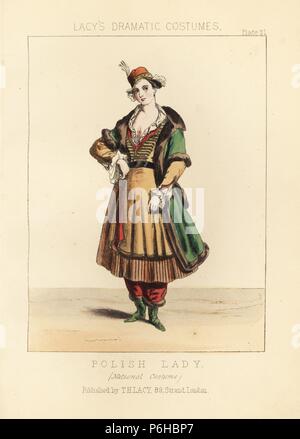 Dame polonaise, costume national, 19e siècle. Lithographie coloriée de Thomas Hailes Lacy's "Femelle Costumes historiques, nationaux et dramatique en plaques 200, Londres, 1865. Lacy (1809-1873) était un acteur britannique, dramaturge, directeur de théâtre et à l'éditeur. Banque D'Images