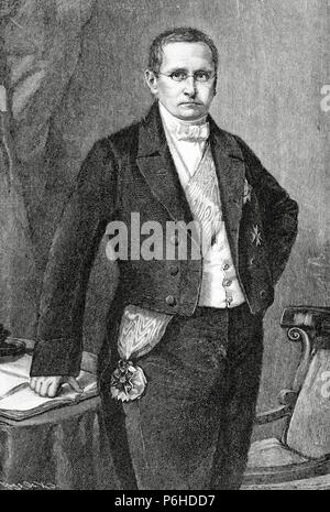 Otto Theodor von Manteuffel (1805-1882). Homme d'État prussien conservateur, desservant près de 10 ans comme premier ministre. Gravure par Kaeseberg. Historia Universal, 1885. Banque D'Images