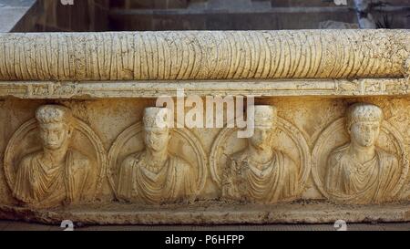 L'art romain en Syrie. Les portraits. Le soulagement. Musée archéologique de Palmyre jardins. Tadmor. Banque D'Images