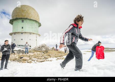 Estacion invernal en la cima de la Torre 1991 métros, Serra da Estrela, Beira Alta, Portugal, Europa. Banque D'Images