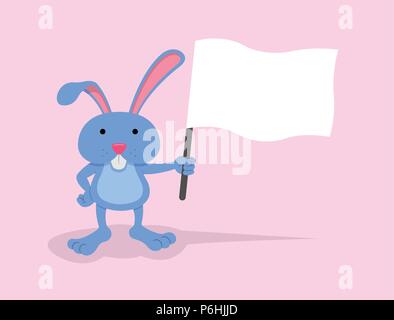 Cartoon hare with hand holding blank drapeau. Tous les objets sont dans des couches différentes. Illustration de Vecteur