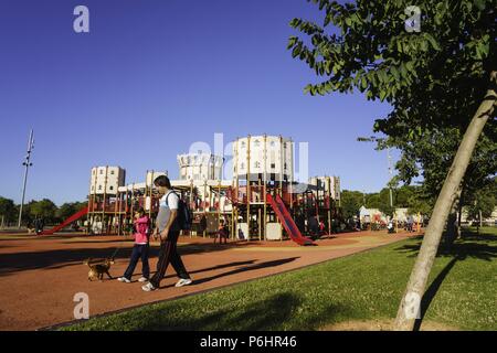 Castillo del parque infantil de la Riera,Palma, Mallorca, Islas Baleares, Espagne. Banque D'Images