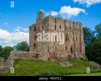 Ruines du château de Norham sur la rive sud de la rivière Tweed qui à partir de 1100 AD a été souvent assiégée par les Écossais, jusqu'à ce que l'union des courses en 1605 Banque D'Images