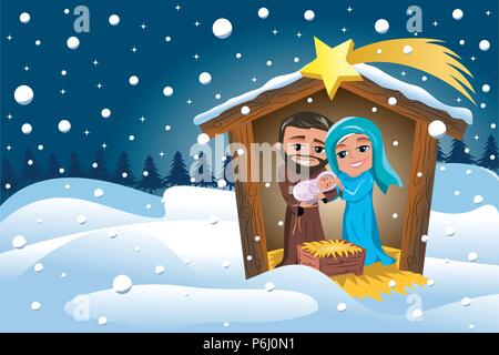 Crèche de Noël Neige Hiver Illustration de Vecteur