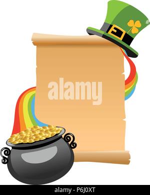 Faites défiler jusqu'à Saint Patricks hat sur le dessus et le légendaire pot d'or à la fin de l'arc-en-ciel en bas pour la St Patrick ou Saint Patrick s jour dans Illustration de Vecteur