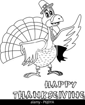 Cartoon dinde de Thanksgiving avec pilgrim hat pour livre à colorier Illustration de Vecteur