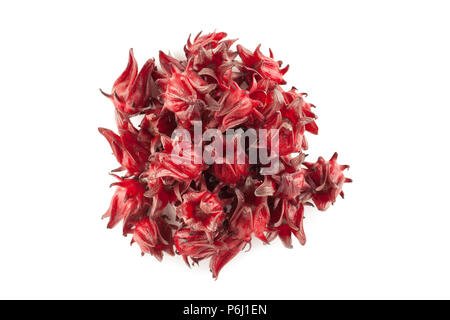 Vue de dessus de l'angle de la Roselle rouge isolé sur fond blanc et l'ombre douce Banque D'Images