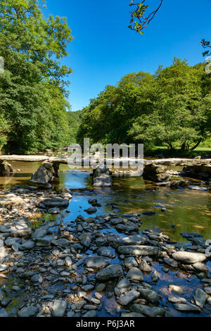 Tarr Étapes Somerset Angleterre 27 juin 2018 clapper ancien pont sur la rivière Barle Banque D'Images