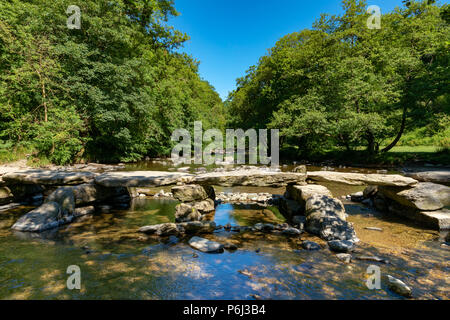 Tarr Étapes Somerset Angleterre 27 juin 2018 clapper ancien pont sur la rivière Barle Banque D'Images