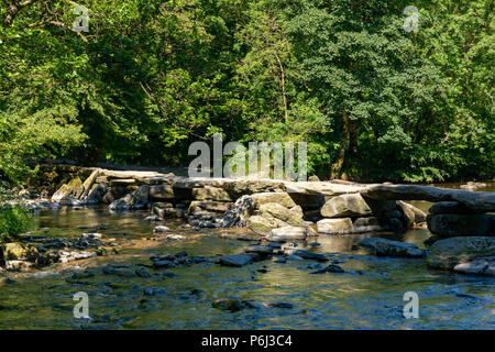 Tarr Étapes Somerset Angleterre 27 juin 2018 clapper ancien pont sur la rivière Barle Banque D'Images