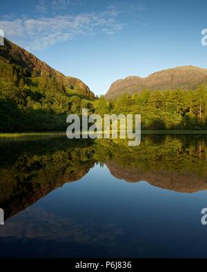 Une soirée d'été à la Torren Lochan. La photo a été prise sur une soirée encore avec beaucoup de réflexions de la pic de Bidean Nam Bian à Glencoe Banque D'Images