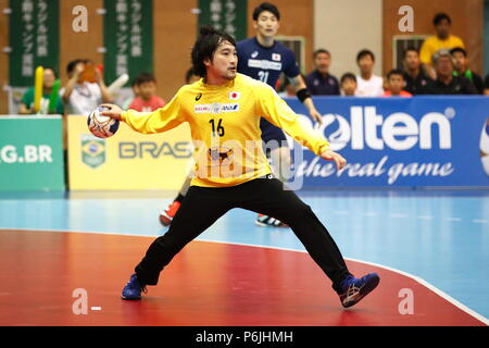 Général Ota-City Gymnase, Tokyo, Japon. 29 Juin, 2018. Akihito Kai (JPN), le 29 juin 2018 - Handball : match international entre le Japon 30-31 Brésil Ota-City au grand gymnase, Tokyo, Japon. Credit : Sho Tamura/AFLO SPORT/Alamy Live News Banque D'Images