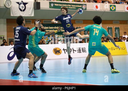 Général Ota-City Gymnase, Tokyo, Japon. 29 Juin, 2018. Hiroki Motoki (JPN), le 29 juin 2018 - Handball : match international entre le Japon 30-31 Brésil Ota-City au grand gymnase, Tokyo, Japon. Credit : Sho Tamura/AFLO SPORT/Alamy Live News Banque D'Images