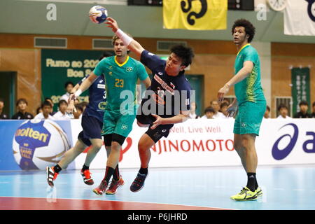 Général Ota-City Gymnase, Tokyo, Japon. 29 Juin, 2018. Yuto Agarie (JPN), le 29 juin 2018 - Handball : match international entre le Japon 30-31 Brésil Ota-City au grand gymnase, Tokyo, Japon. Credit : Sho Tamura/AFLO SPORT/Alamy Live News Banque D'Images