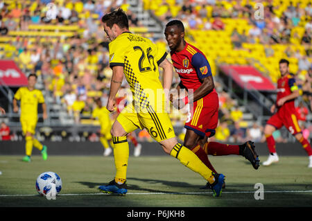 Samedi, 30 juin 2018 : Columbus Crew milieu SC Luis Argudo (26) dans le match entre le Real Salt Lake et Columbus Crew Stadium, MAPFRE à SC à Columbus OH. Crédit Photo obligatoire : Dorn Byg/Cal Sport Media. Columbus Crew SC 2 - Real Salt Lake 0 Banque D'Images