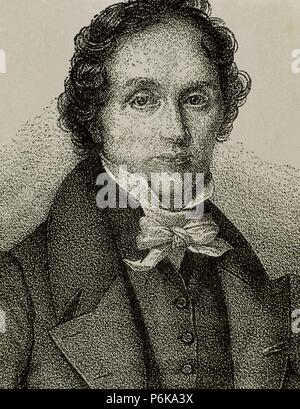 Jean-Franc ois Casimir Delavigne (1793-1843). Poète et dramaturge français. Portrait. La gravure. 19e siècle. Banque D'Images