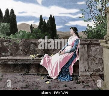 Mathilde de Toscane ou Mathilde de Canossa (1046-1115). La noblesse italienne. Partisan du Pape Grégoire VII au cours de la querelle des investitures. Gravure de R. Brend'Amour. La Ilustracion, 1887. De couleur. Banque D'Images