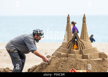 Sculpteur de sable à la plage de Barceloneta à Barcelone Espagne Banque D'Images