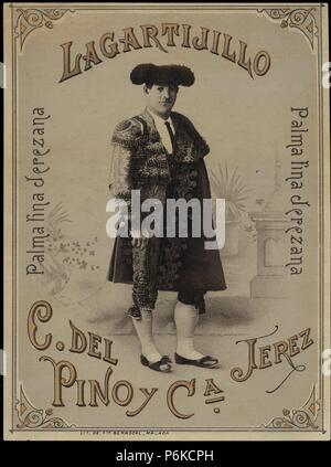 Etiqueta de vino Palma jerezana Lagartijillo fina. Jerez de la Frontera. Años 1910. Banque D'Images