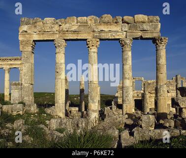 La Syrie. Apamée. Ville de l'antiquité grecque et romaine. Porte du Nord, 2ème ANNONCE de siècle, dans la dernière section du cardo maximus. Banque D'Images