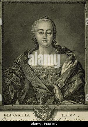 Elizabeth de Russie ou Elizavea Petrovna (1709-1762). Impératrice de Russie à partir de 1741-1762. La gravure. Portrait. Banque D'Images