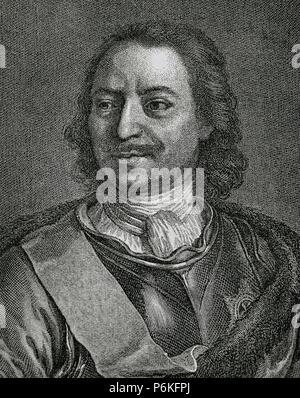 Pierre le Grand (1672-1725). Tsar de toute la Russie (1682-1721) et empereur de toutes les Russies (1721-1725). Portrait. Engrving. 19e siècle. Banque D'Images