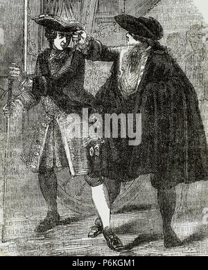 Robert François Damiens (1715-1757). Serviteur domestique français. Tentative d'assassinat du roi Louis XV de France en 1757. Gravure par Dupre. Banque D'Images