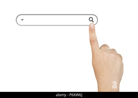 Doigt poussant bouton de recherche dans la barre de recherche ou adresse isolated Banque D'Images