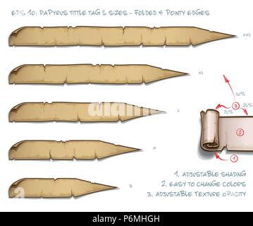 Vector Illustration d'un défilement avec Tag Tittle Papyrus plié et bords pointus. Ensemble de cinq Petites Moyennes Grandes tailles et deux très grandes. L'élément de tous les Illustration de Vecteur